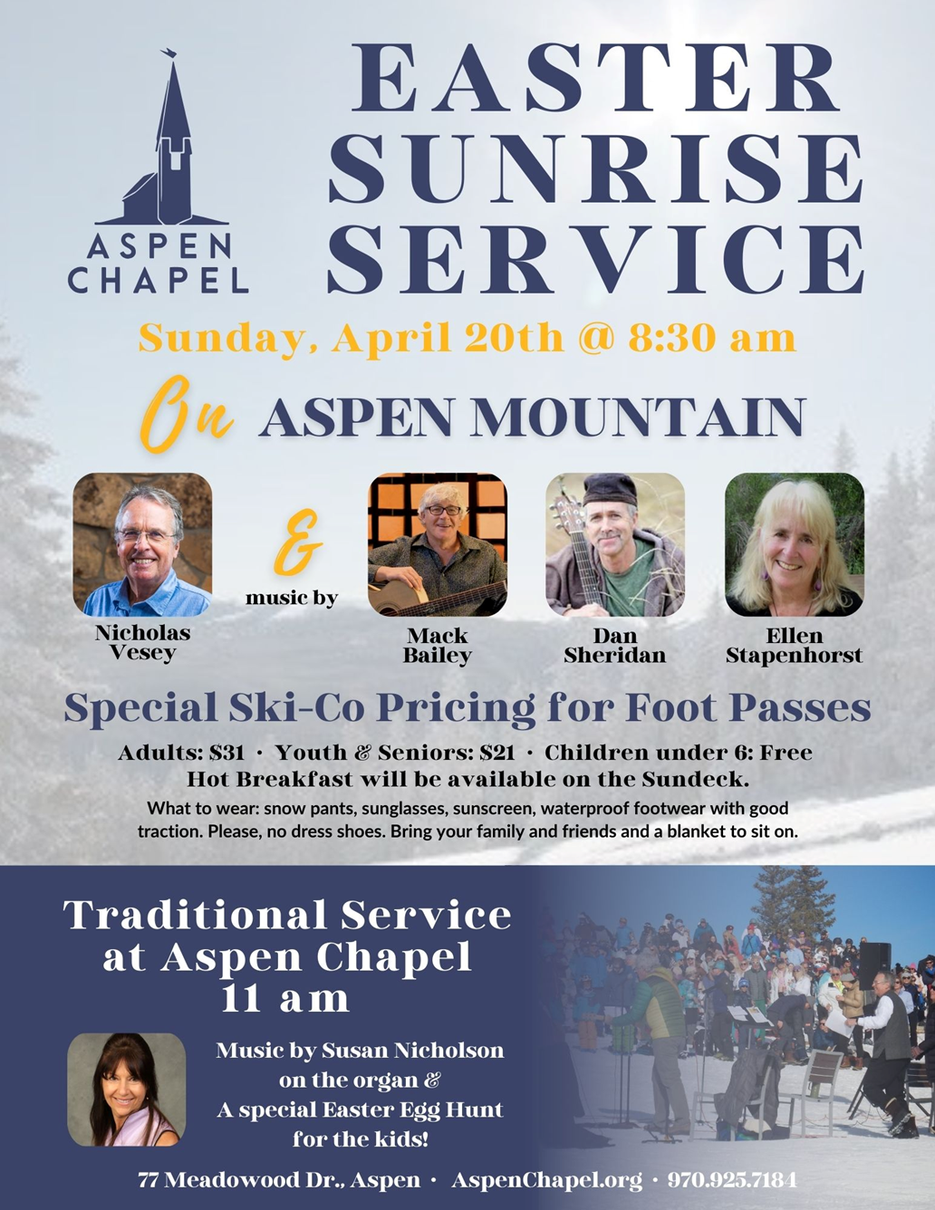 Easter Services and what's on this week at the Aspen Chapel 