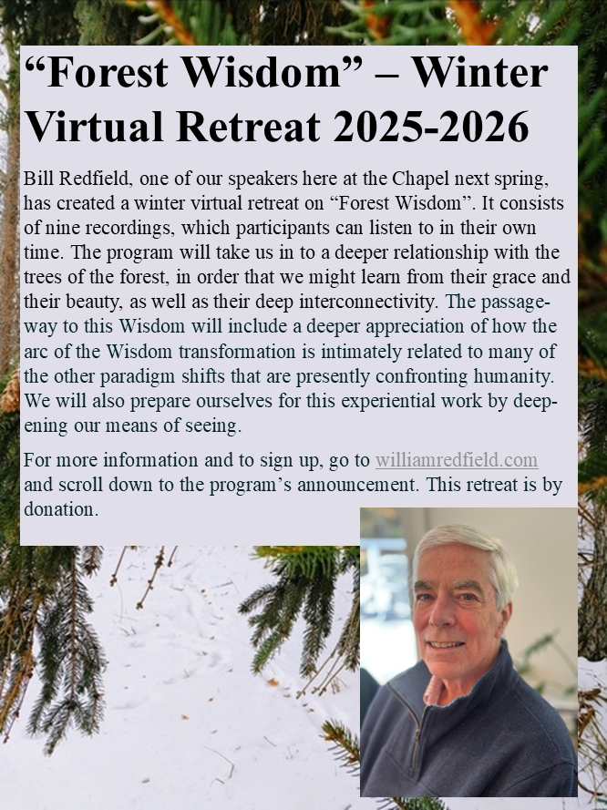New Retreat from Bill Redfield who is coming to us in March 2026
